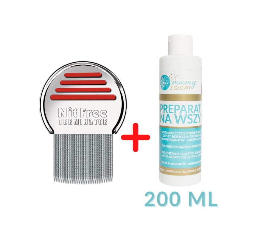 Zestaw Grzebień NitFree Terminator plus Preparat na wszy MAMY z GŁOWY 200 ml